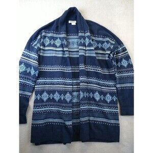 Orvis Wool Blend Open Front Cardigan Sweater Fair Isle Women's Large